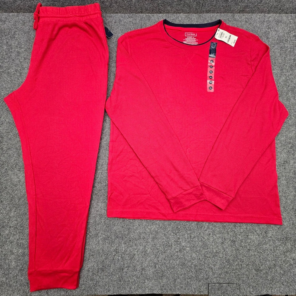 Club Room Pajama Set Mens Waffle‎ Knit Thermal Sleepwear Jester Red XL